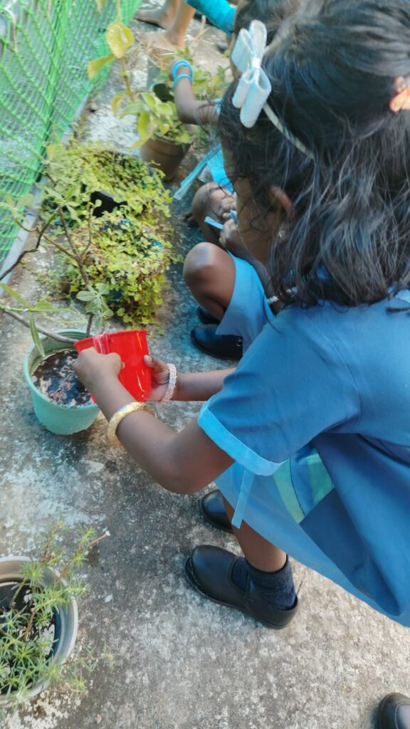 Children watering plants at Yen’s World School